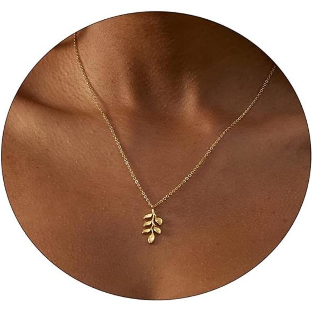 Gold Leaf Pendant Necklace | 14K Gold Plated Dainty Adjustable Chain